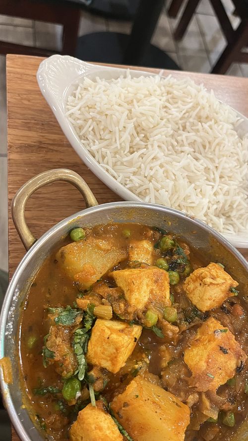 tofu aloo mattar masala and basmati ricee  at The Eden Gardens (Indian Delicacy) in San Jose