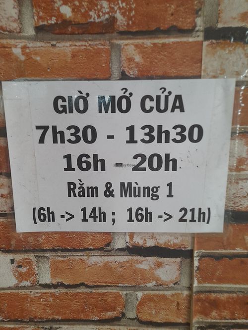 Opening hours at Nhà Hàng Chay Phát Hoa in Ho Chi Minh City