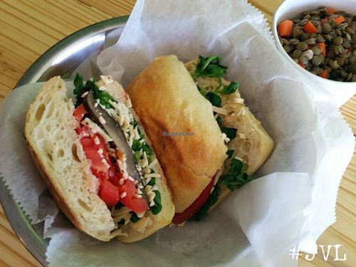 Marinated Portobello Melt Panini with Lentil and Herb Salad ($6.95 with choice of side)  at Garden Truck in Jacksonville