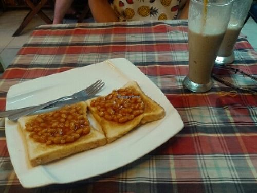 beans on toast + soy milk banana shake  at Bookworm's Coffee in Ho Chi Minh City