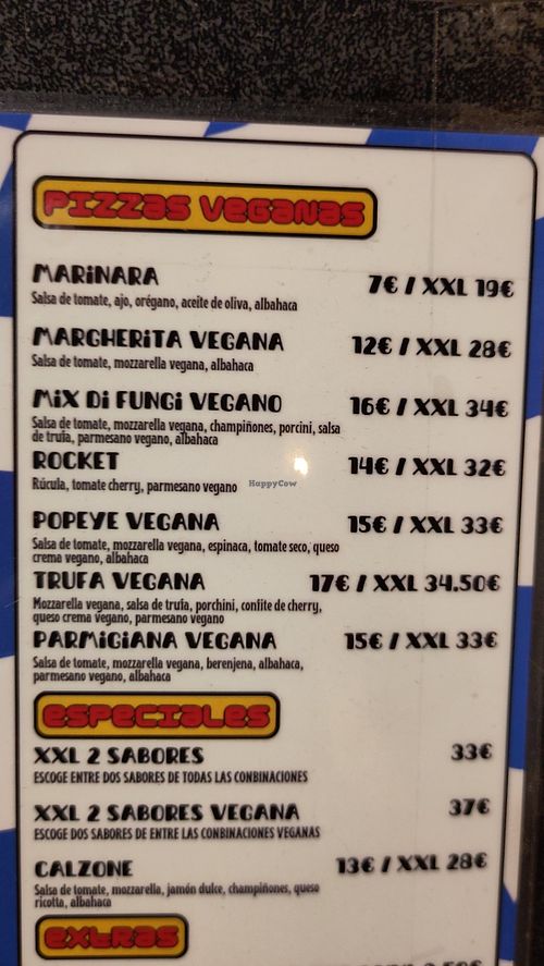 Menu at Rolling Pizza in Barcelona