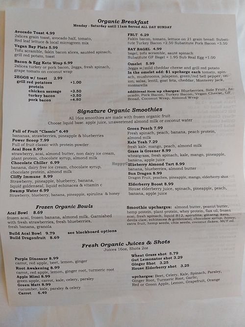 Menu from March 2021 at Bay Naturals Healthy Market & Kitchen in Myrtle Beach