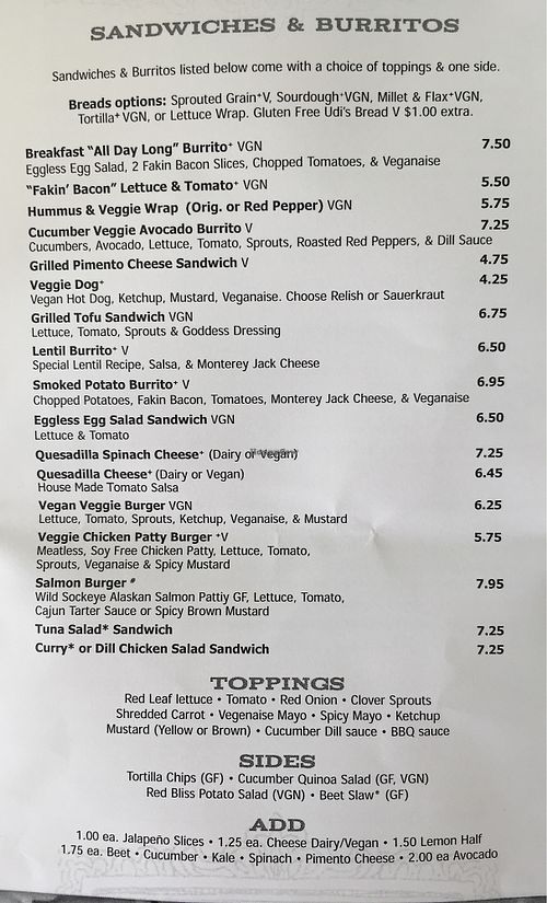 Menu pg 3 at Bay Naturals Healthy Market & Kitchen in Myrtle Beach