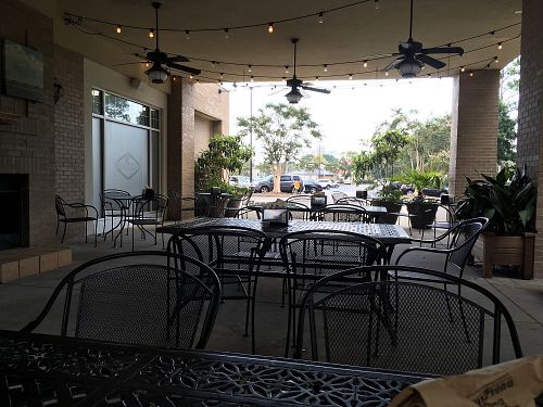 Outside patio is dog friendly  at Bay Naturals Healthy Market & Kitchen in Myrtle Beach