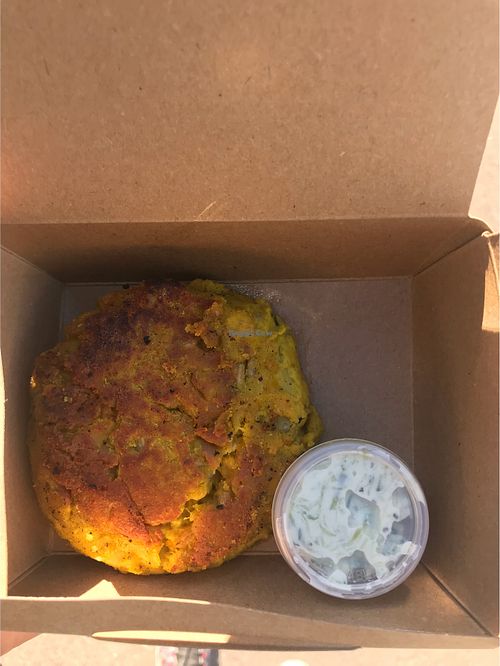Vegan Indian lentil pattie at The Herb Centre Cafe in Christchurch