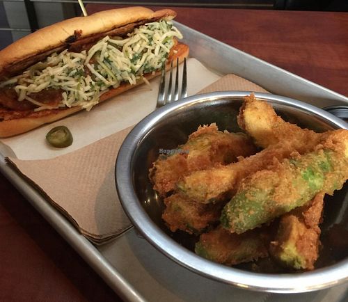 Fried Tempura Avocado & Pulled Squash BBQ Sandwich at Stationside in Atlanta