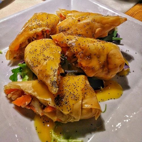 Vegan spring rolls and sweetandsour sauce at Vantana in Sevilla