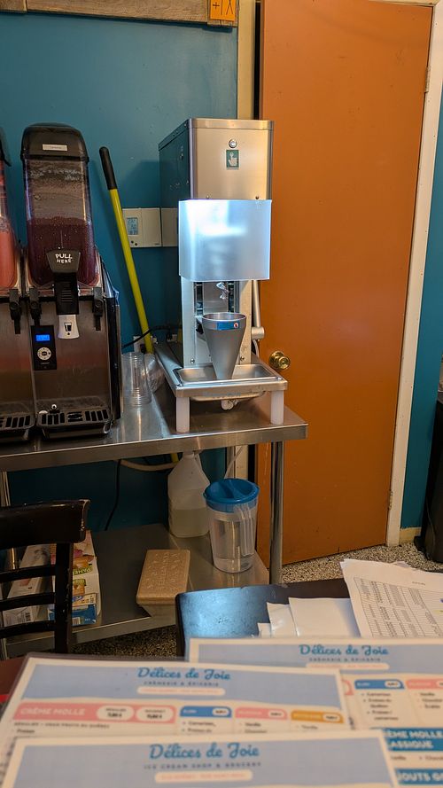 Separate mixing machine for vegan options. at Délices de Joie Crèmerie et Epicerie in Quebec
