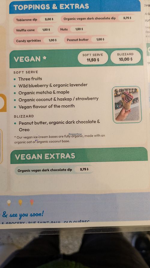Vegan menu options. at Délices de Joie Crèmerie et Epicerie in Quebec