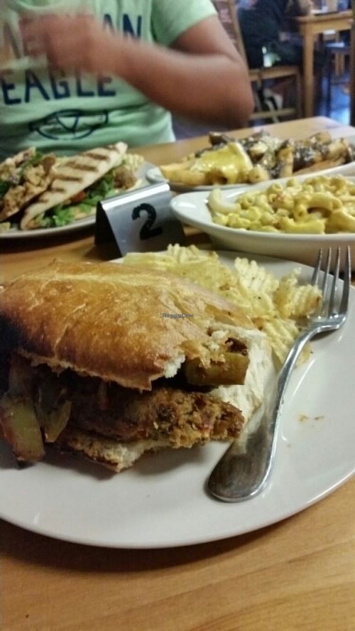 sausage and peppers, panini, disco fries, and mac and cheese! at Killer Vegan in Union