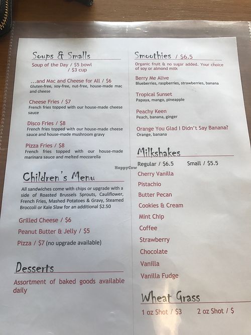 Menu at Killer Vegan in Union