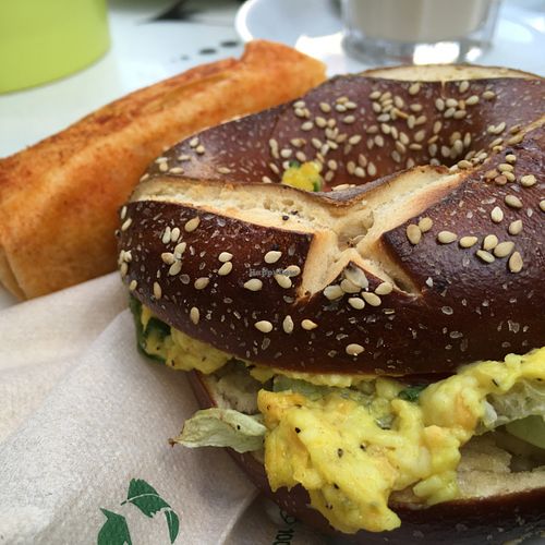 ";egg"; salad in lye bagel at Goodies in Leipzig