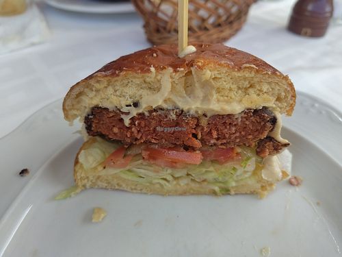 The patty is made from soy at Montimar in Mallorca
