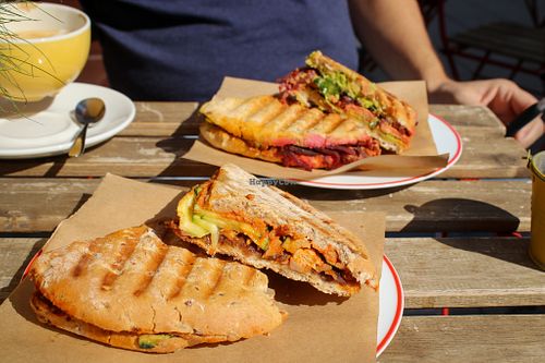 pulled jackfruit sandwich and beetroot with hummus sandwich at KIRAS - Totoriu 7 in Vilnius