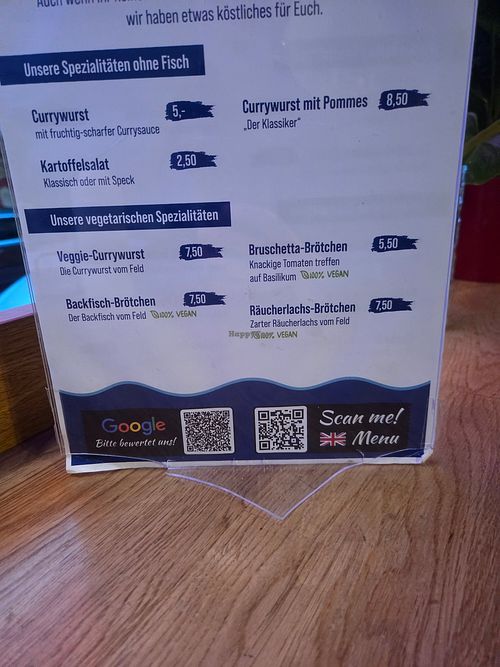 Vegane Karte at Kleine Haie Grosse Fische in Hamburg