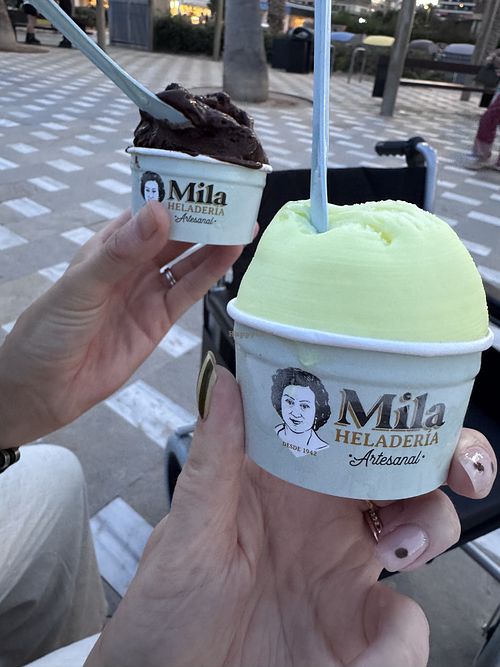 Chocolate and pineapple gelato   at Helados Artesanales Mila in Alicante