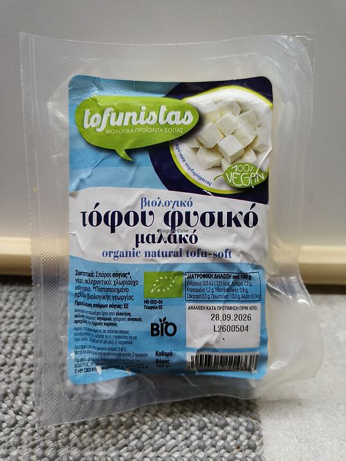 Organic natural soft tofu at Sklavenitis in Thessaloniki