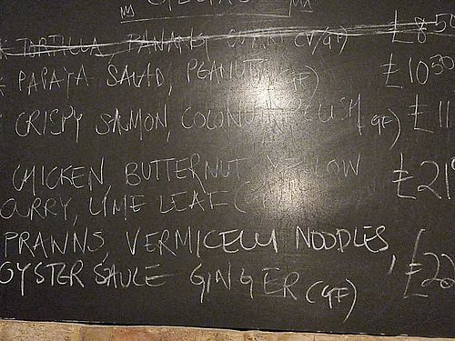 Specials board at Oli's Thai in Oxford