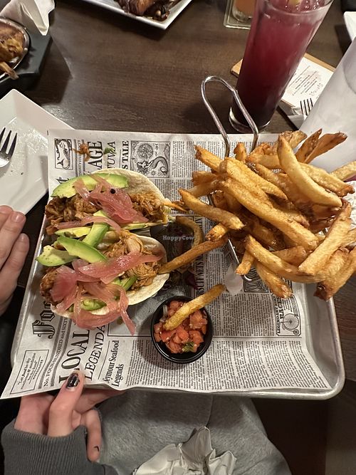 Vegan BBQ Jackfruit tacoss  at Route 66 Restaurant in Bar Harbor