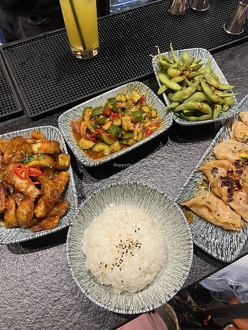Mapo tofu dumplings, popcorn aubergine, cucumber salad and firecracker edamame   at Yibu  in Dublin