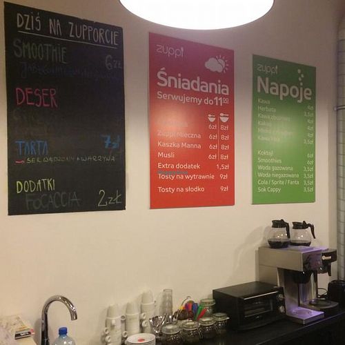 menu at Zuppi in Poznan