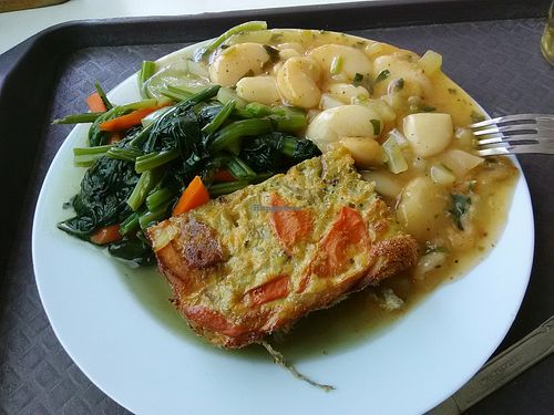 Veggie quiche, Chinese greens and giant beans at Afinidad Maravillosa - Pueblo Libre in Lima