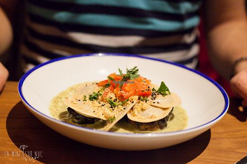 Vegan ravioli in a creamy nut sauce with mushroom accents. We *loved* it. at Flax & Kale - Placa Castella in Barcelona