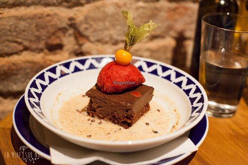 Luxurious chocolate desert at Flax & Kale - Placa Castella in Barcelona