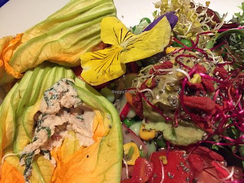 zucchini blossom raw vegan dish at Flax & Kale - Placa Castella in Barcelona
