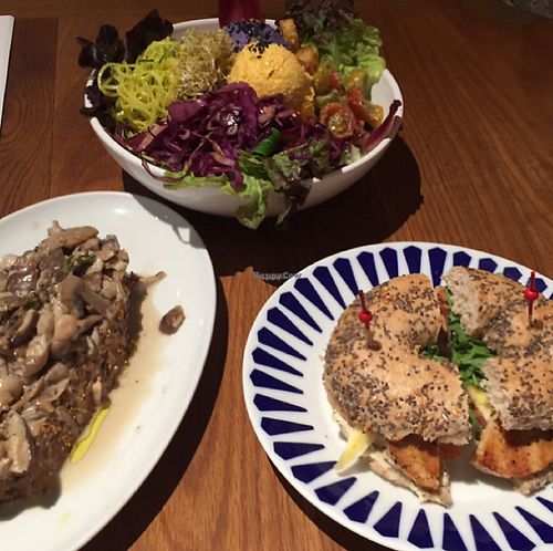 vegan bagels, mashroom toast and amazing salad at Flax & Kale - Placa Castella in Barcelona