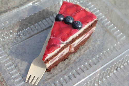 Vegan Strawberry Chocolate and Cream cake. at Green Pumpkin in Riga