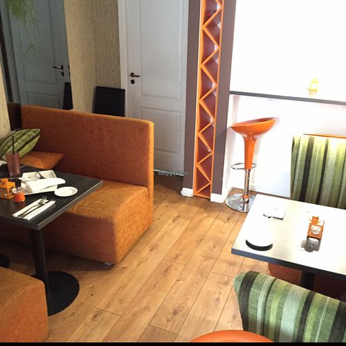 seating area at the back at Green Pumpkin in Riga