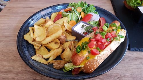 Hot dog with cheese at Green Pumpkin in Riga