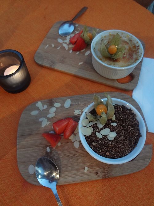 Creme brulee & tiramisu (both vegan) at Green Pumpkin in Riga