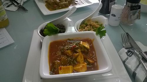Tofu in apricot sauce with wild rice and a rice salad. at GT Organics Cafe in Christchurch