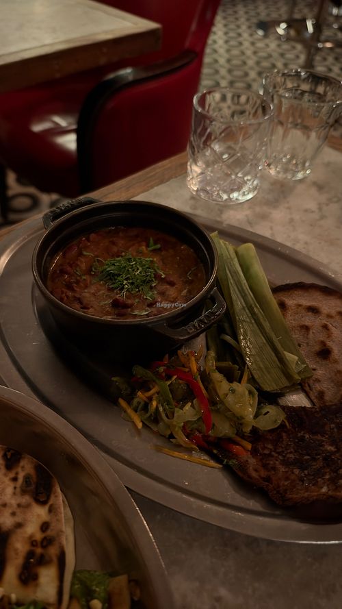 Vegan bean dish with naan  at Cafe Stamba in Tbilisi