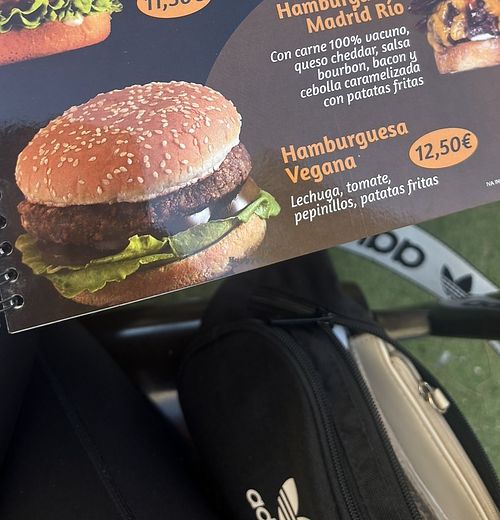 Menu - vegan burger  at Kiosko Madrid Rio Princesa in Madrid