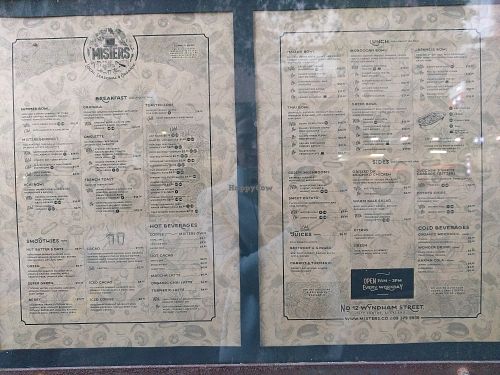 Menu at Misters in Auckland