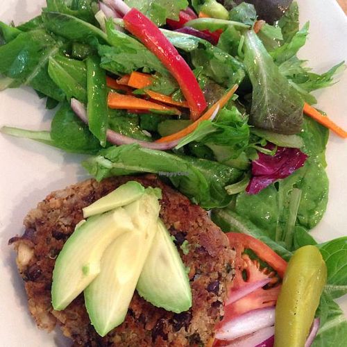 Home Made Vegan Burger, its gluten free too! at The Crabapple Cafe in Brackendale