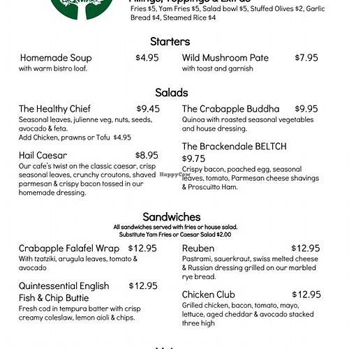 Lunch Menu at The Crabapple Cafe in Brackendale