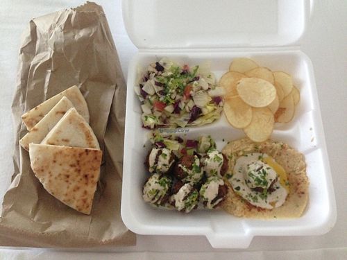 Falafel plate with side side of pita bread at Falafel Nessya in Playa Del Carmen