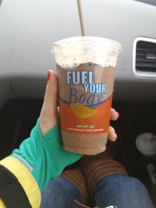 The 'Chocolate-Peanut Butter' Shake. Made with carob, peanut butter, banana, and vanilla.  at New Horizons Healthy Foods in St Marys