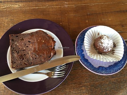Super choco-nuts ball & chocolate brownie at Akasha Home Restaurant in Koh Phangan