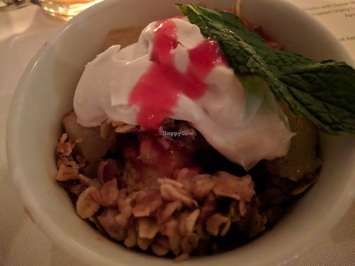 Dessert - apple crumble with coconut cream at Natural Gourmet Institute in New York City