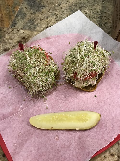 Mock tuna salad sandwich. + raw and delicious, - very small portion size  at Zia's Cafe in Towson