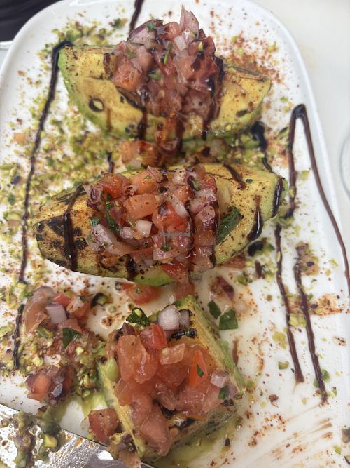 Roasted avocado with salsa   at Tapas Diez in Estepona