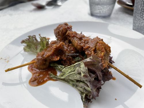 Mock meat satay - part of set lunch  at Lee Ocarina Cafe in Outlying Islands