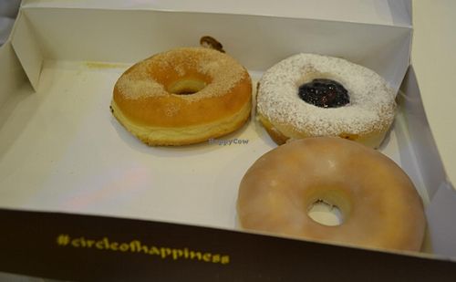 vegan donuts: hello berry, d'original, the cinn style at Donaccino in Dubai