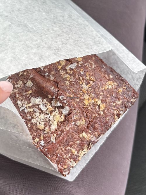 Vegan fudge brownie  at Nuestra in Edmonton