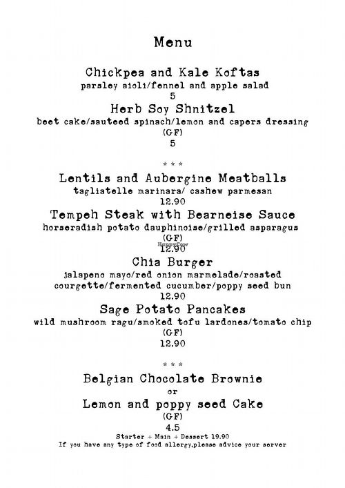 Menu at Coca Sova in Dublin